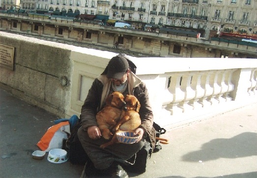 Bezdomovec a most přes Seinu - Paříž