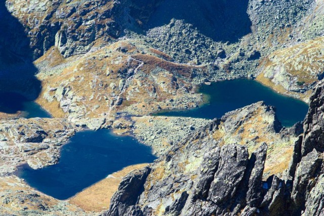 Horné Spišské pleso a Stredné Spišské pleso z Lomnického štítu - Vysoké Tatry